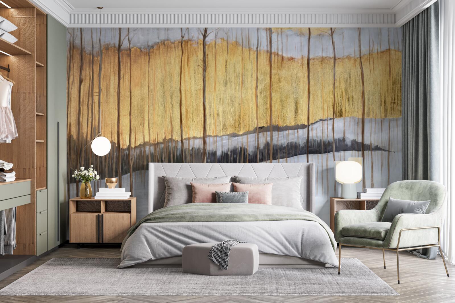 Фотошпалери контури витончених стовбурів дерев