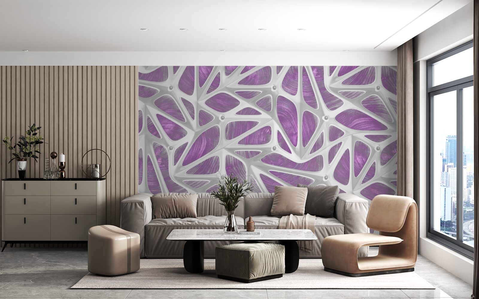 Фотошпалери дизайни в білому та фіолетовому кольорах