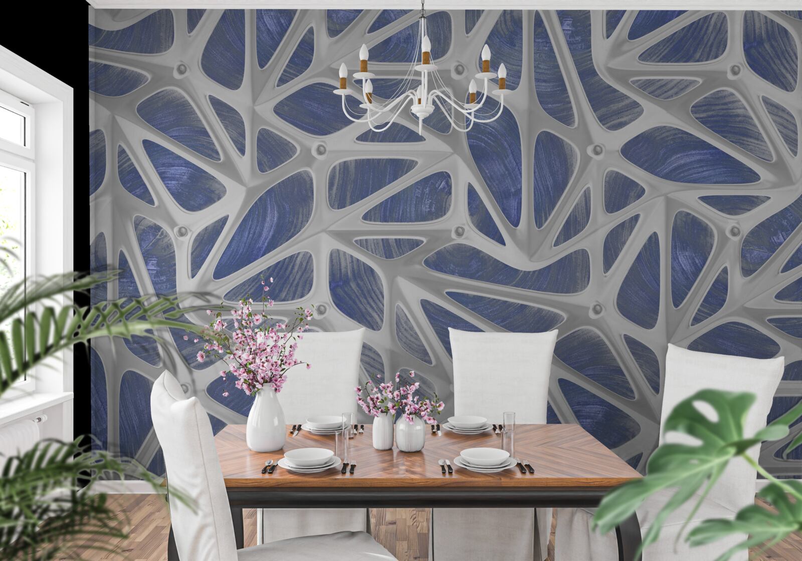 Фотошпалери білі локони на синьому тлі