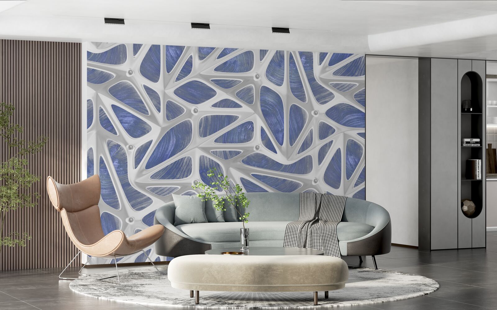 Фотошпалери білі локони на синьому тлі