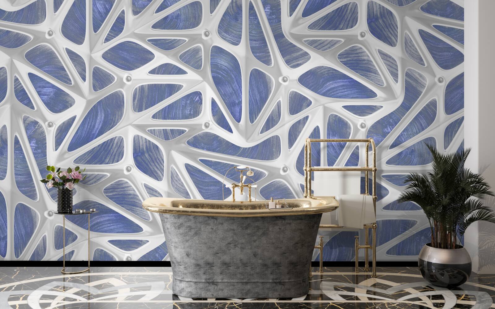 Фотошпалери білі локони на синьому тлі