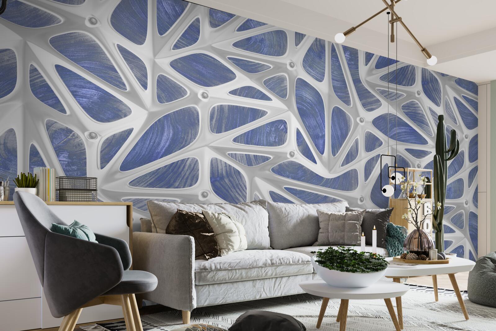 Фотошпалери білі локони на синьому тлі