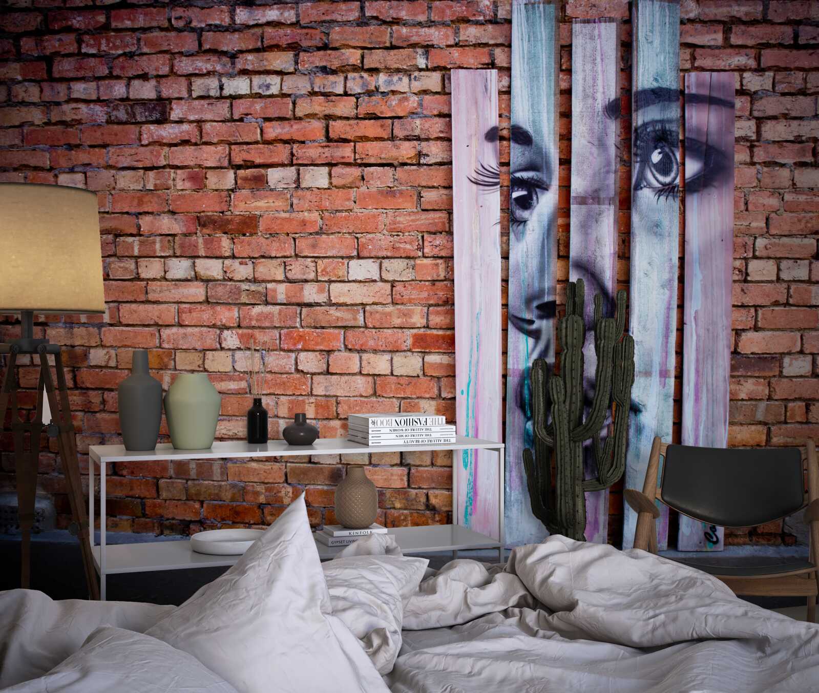 Фотошпалери зображення жінки на червоній цегляній стіні