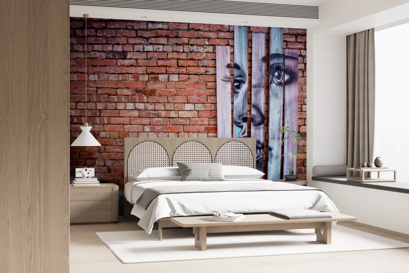 Фотошпалери зображення жінки на червоній цегляній стіні