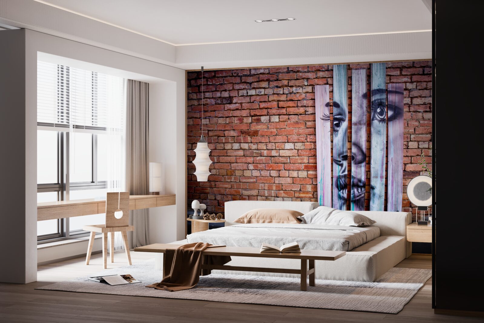 Фотошпалери зображення жінки на червоній цегляній стіні