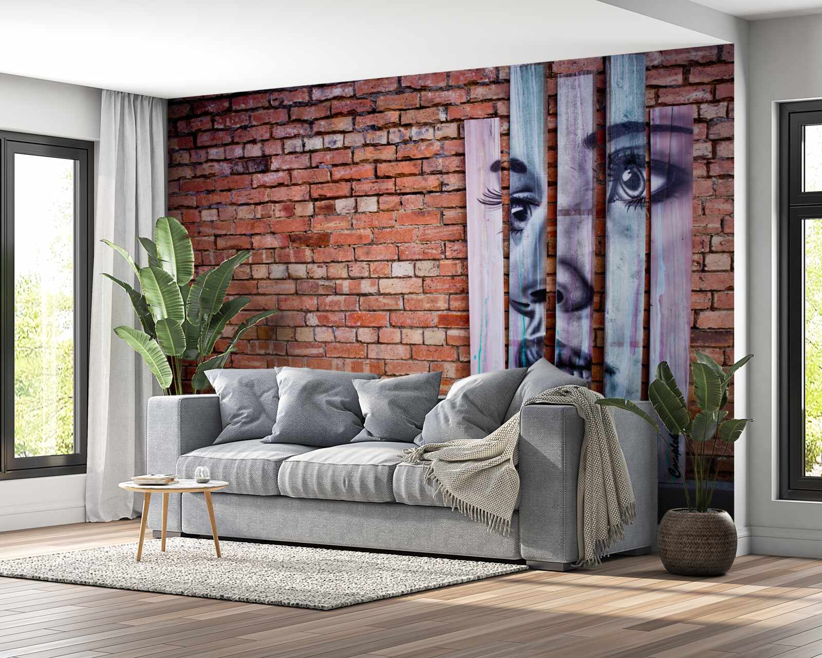 Фотошпалери зображення жінки на червоній цегляній стіні