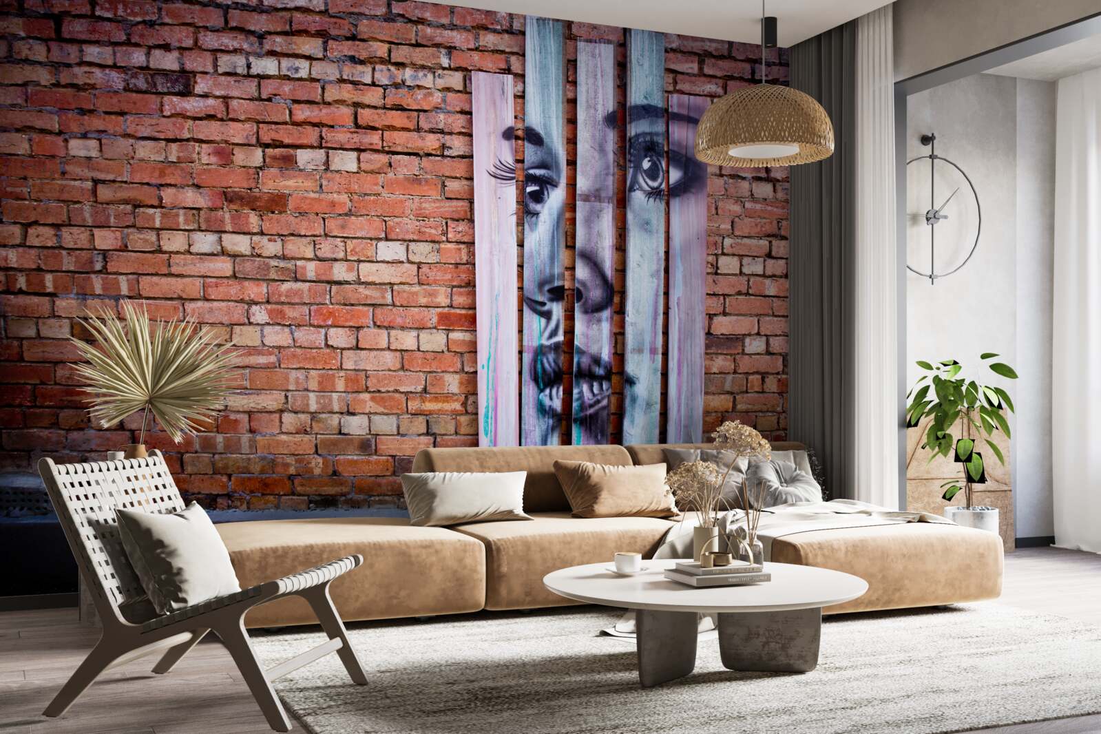 Фотошпалери зображення жінки на червоній цегляній стіні