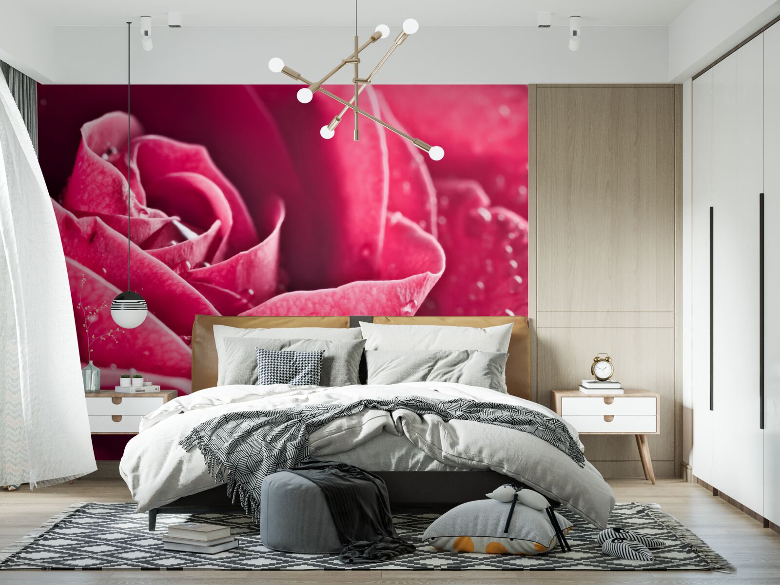 Фотошпалери велика троянда з краплями вологи