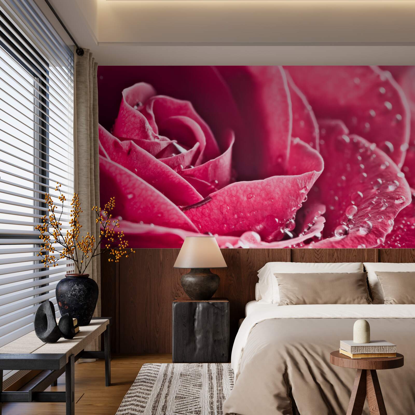 Фотошпалери велика троянда з краплями вологи