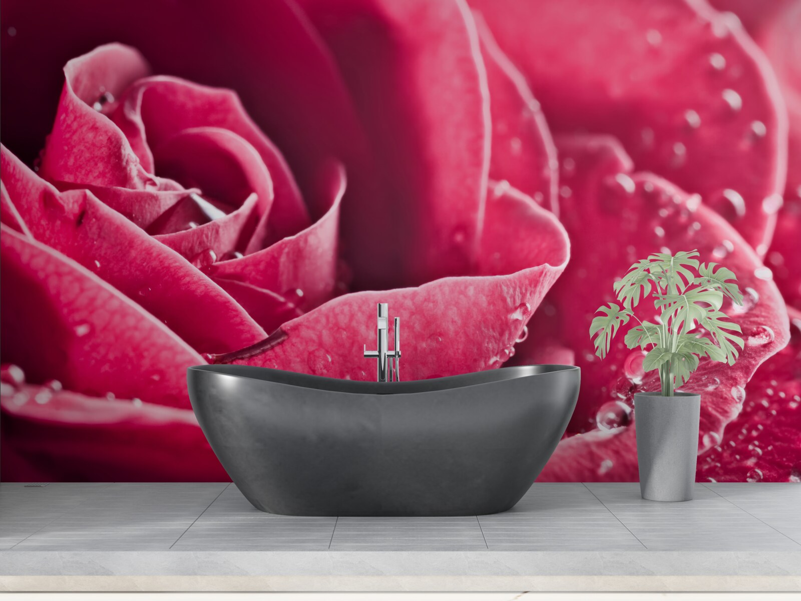 Фотошпалери велика троянда з краплями вологи