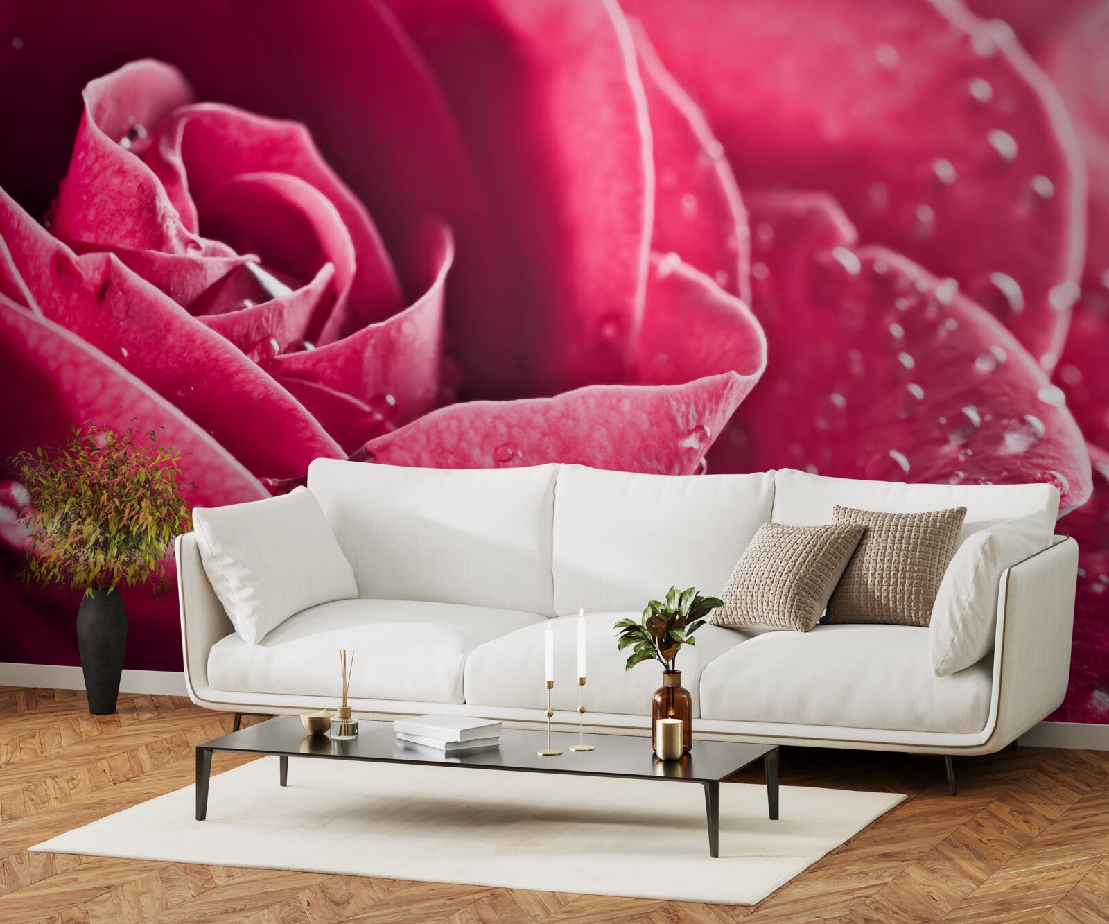 Фотошпалери велика троянда з краплями вологи