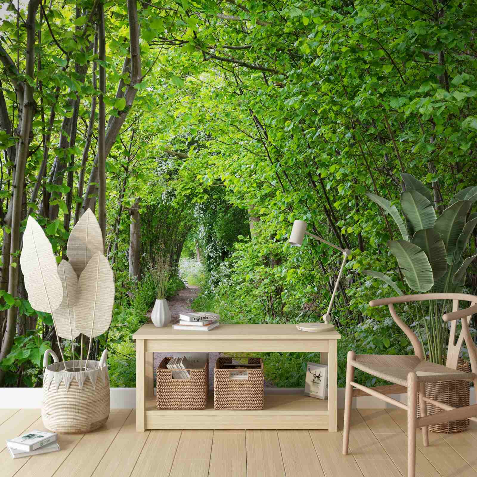 Фотошпалери стежка через густий смарагдовий ліс