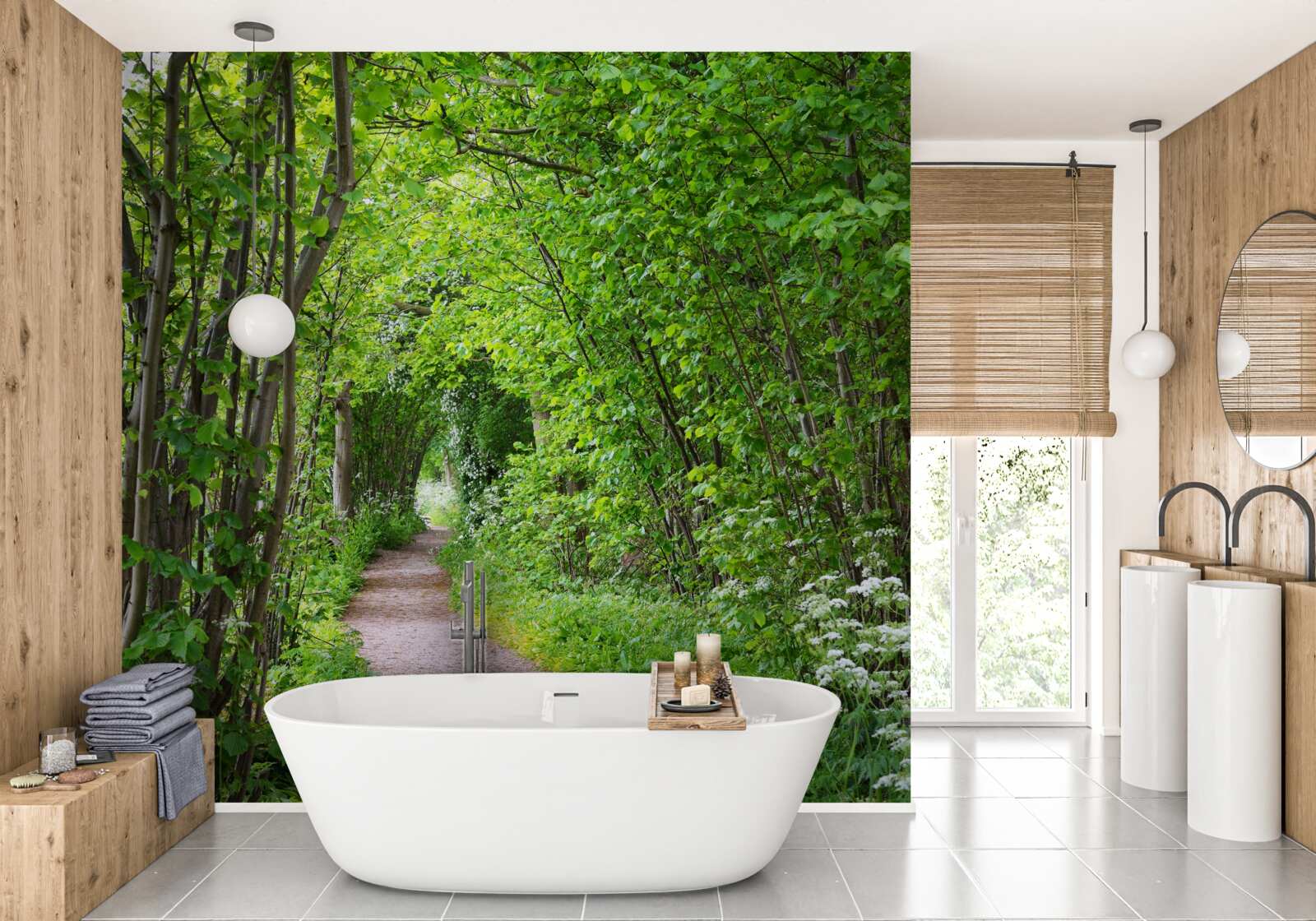 Фотошпалери стежка через густий смарагдовий ліс