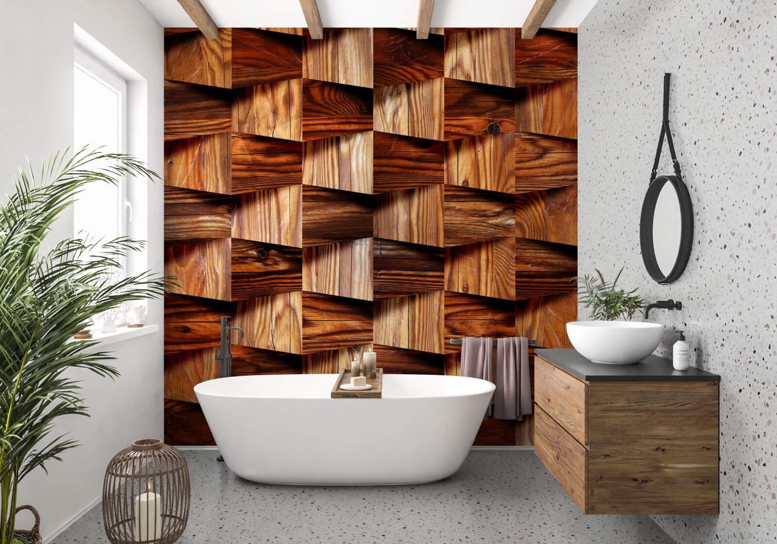 Фотошпалери об'ємні дерев'яні деталі