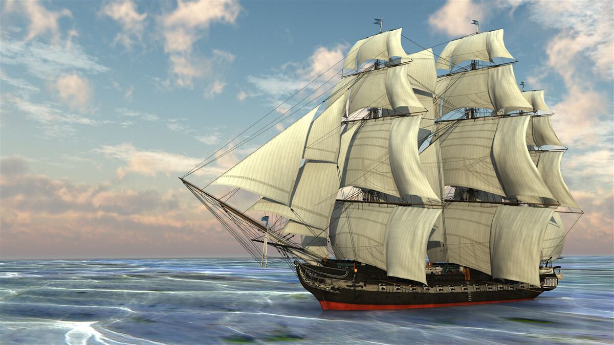 Фотошпалери величний і граціозний корабель під вітрилами на воді