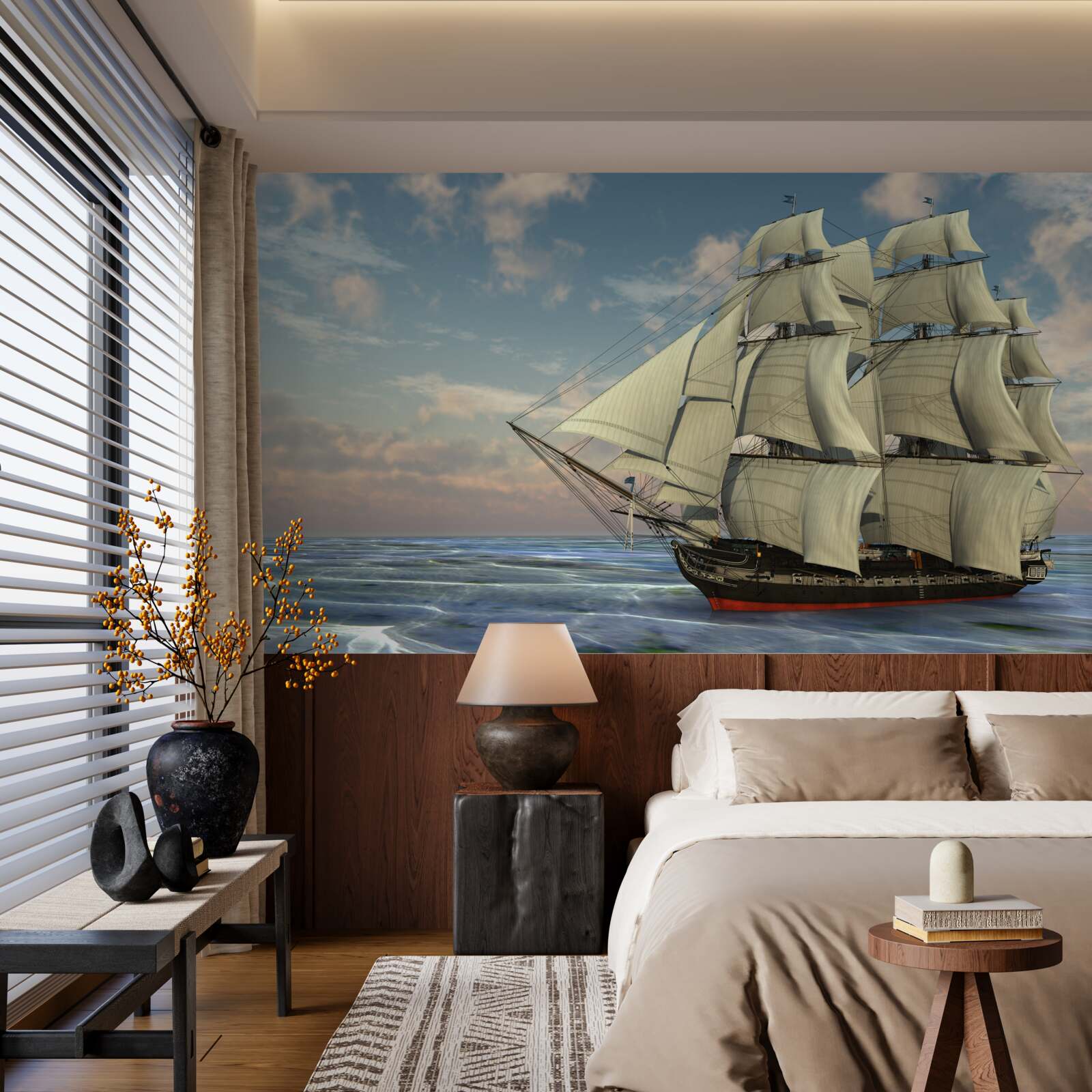 Фотошпалери величний і граціозний корабель під вітрилами на воді
