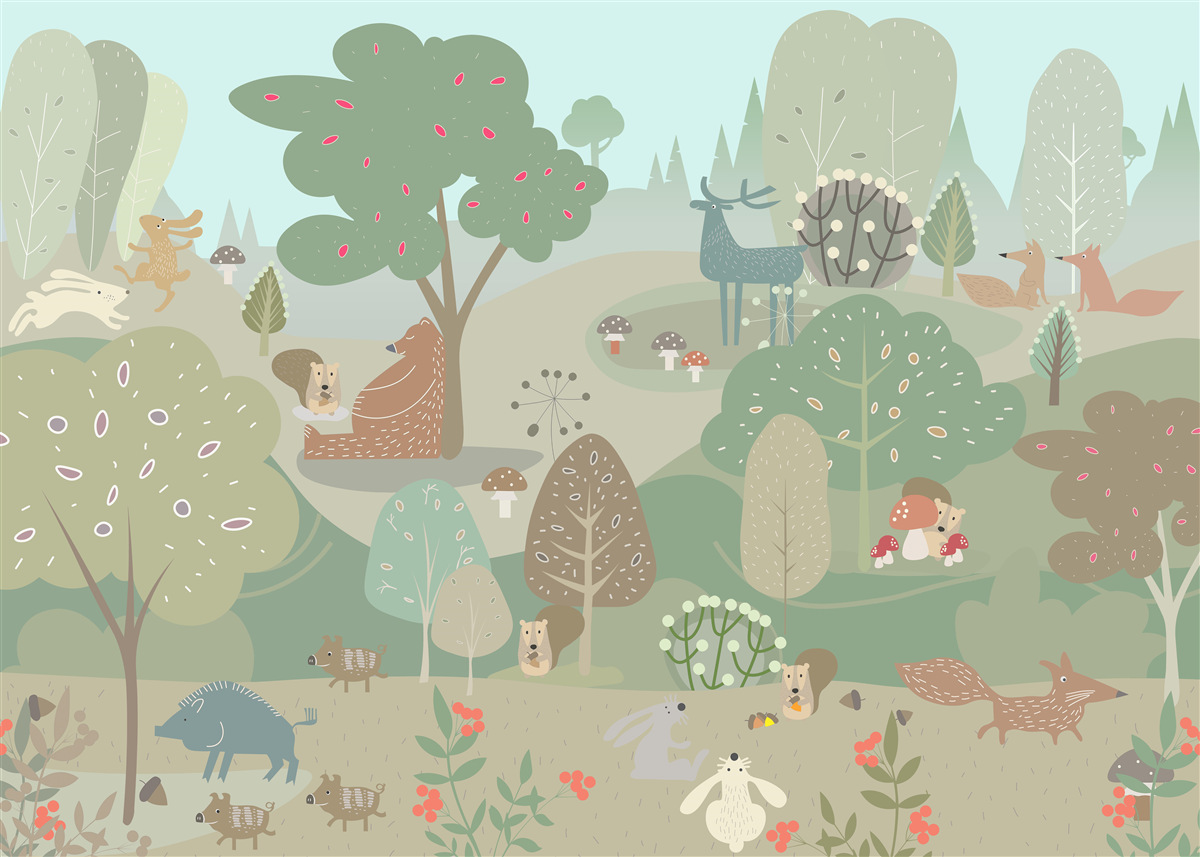 Фотошпалери кожна намальована тварина зайнята своїми справами