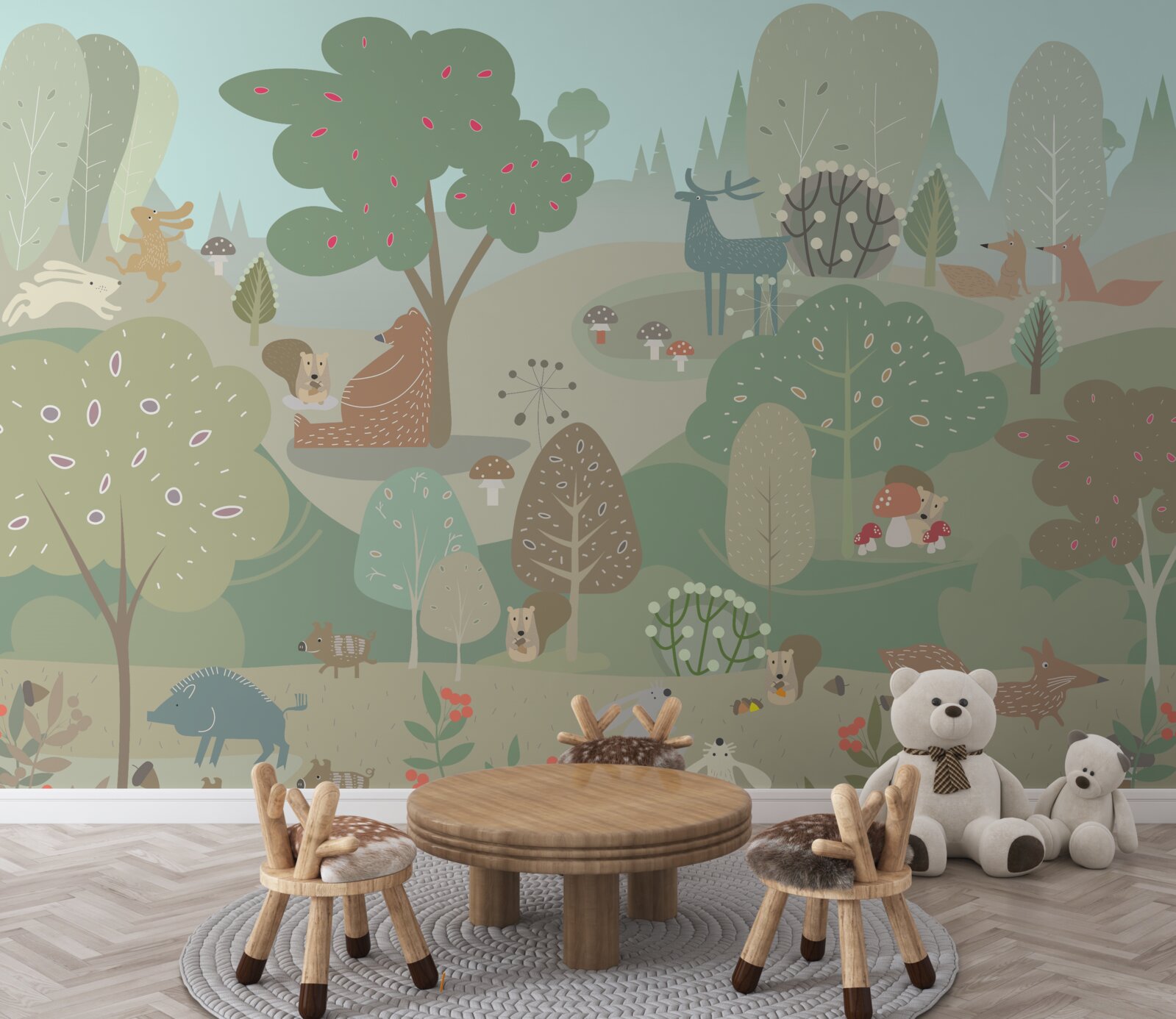 Фотошпалери кожна намальована тварина зайнята своїми справами