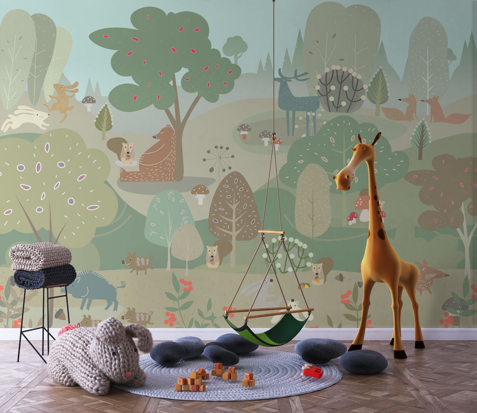 Фотошпалери кожна намальована тварина зайнята своїми справами