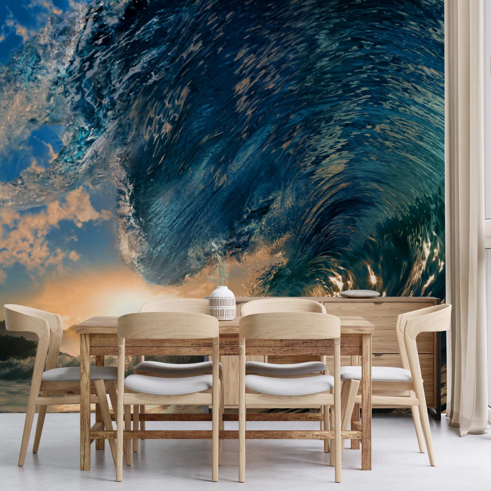 Фотошпалери гігантська хвиля на тлі призахідного сонця