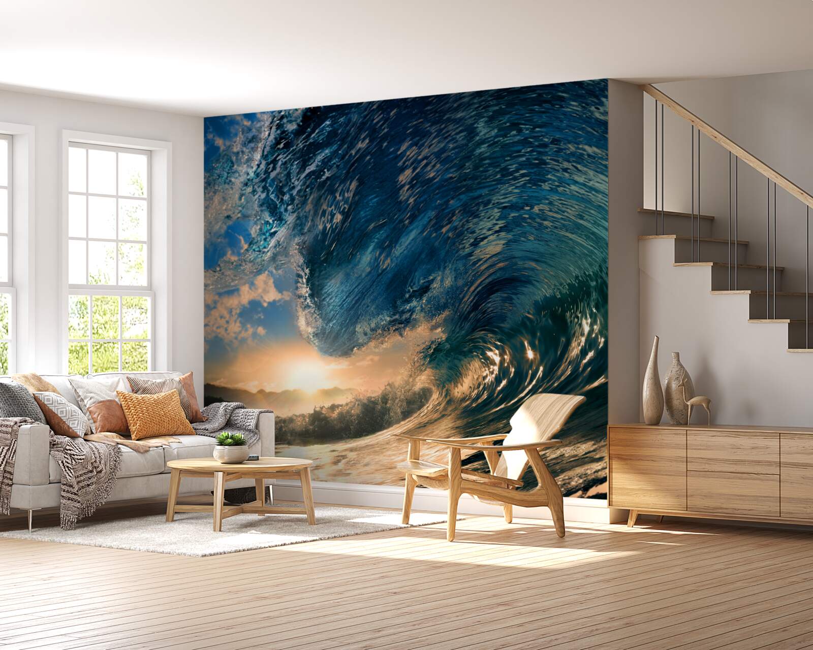 Фотошпалери гігантська хвиля на тлі призахідного сонця