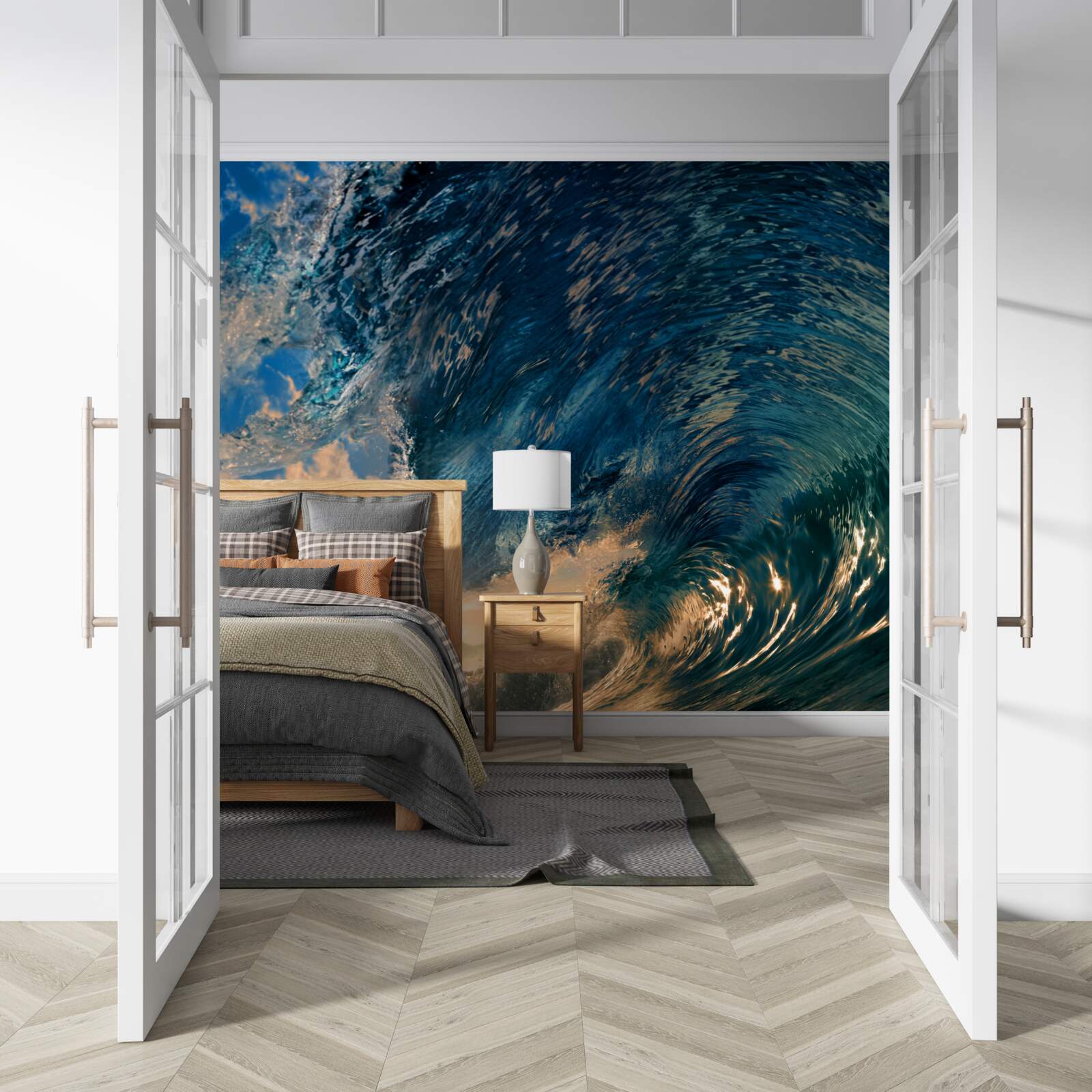 Фотошпалери гігантська хвиля на тлі призахідного сонця