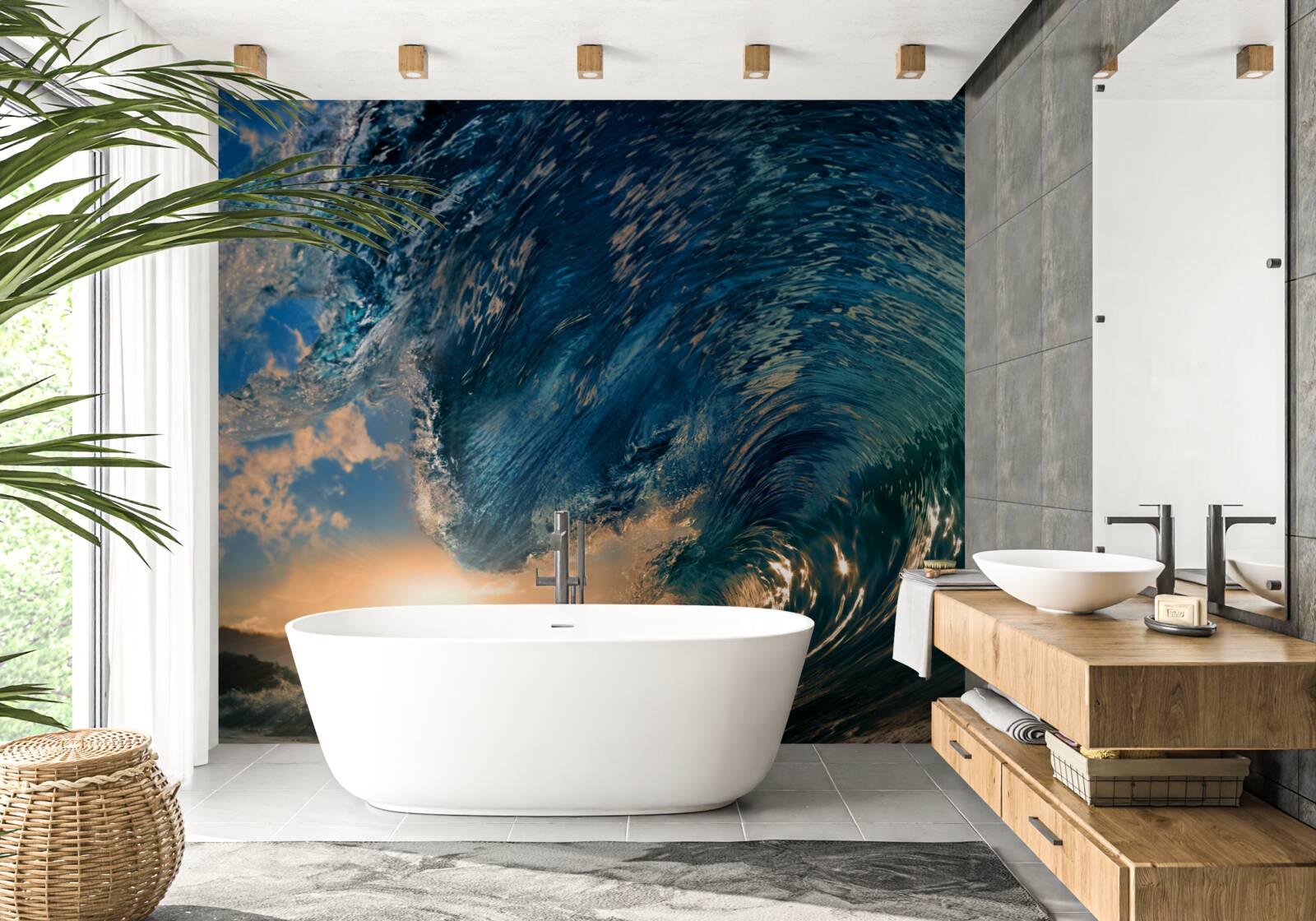 Фотошпалери гігантська хвиля на тлі призахідного сонця