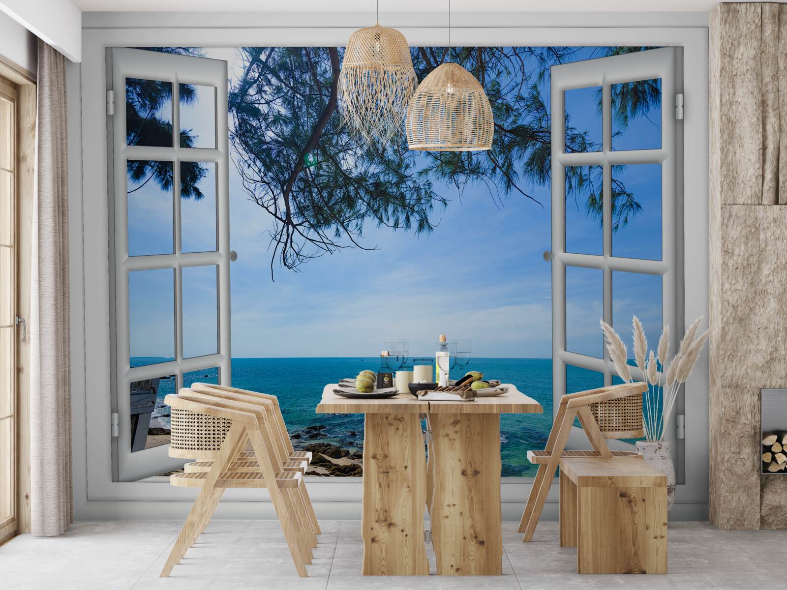 Фотошпалери вікно з видом на синє море