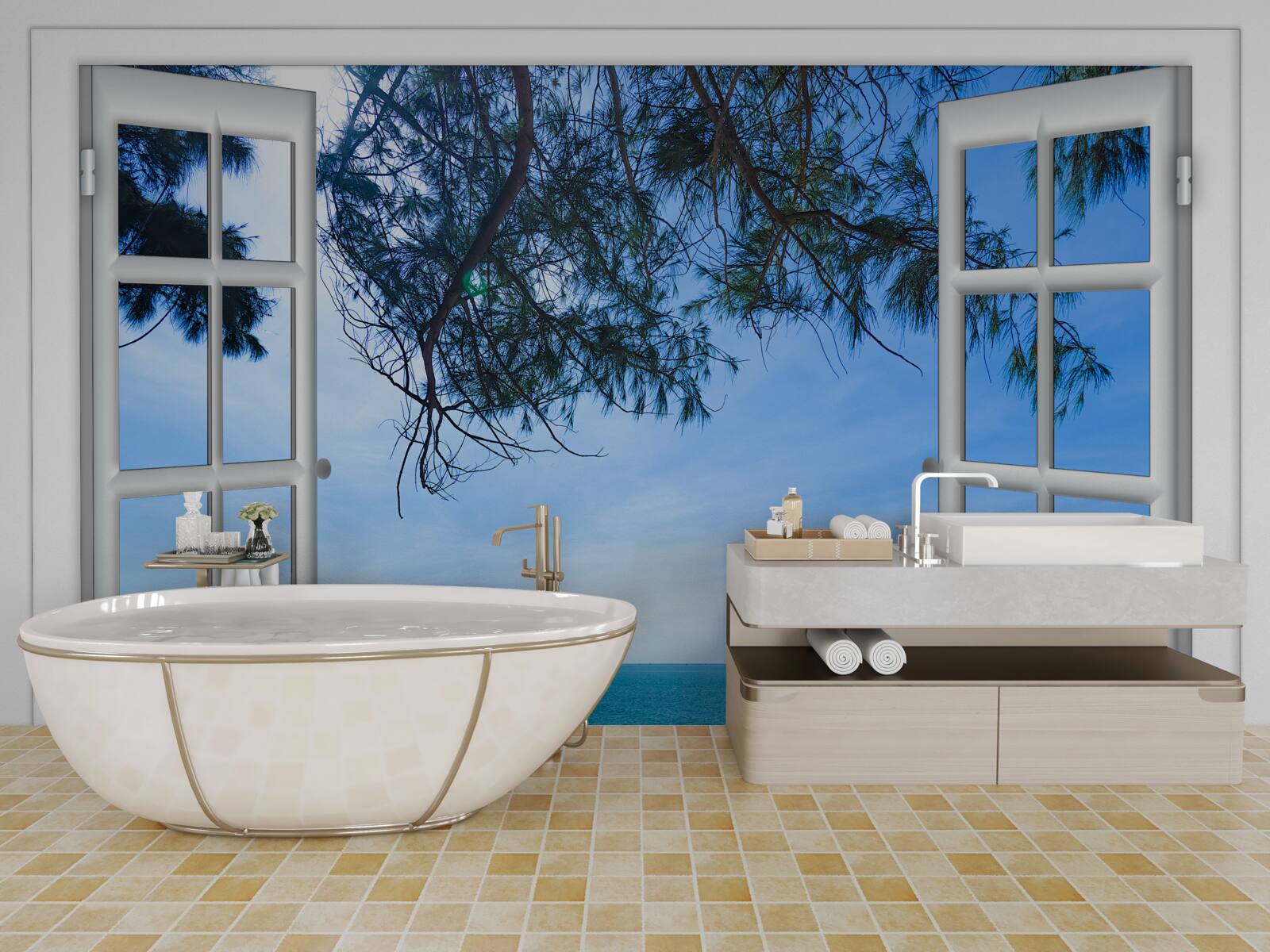 Фотошпалери вікно з видом на синє море