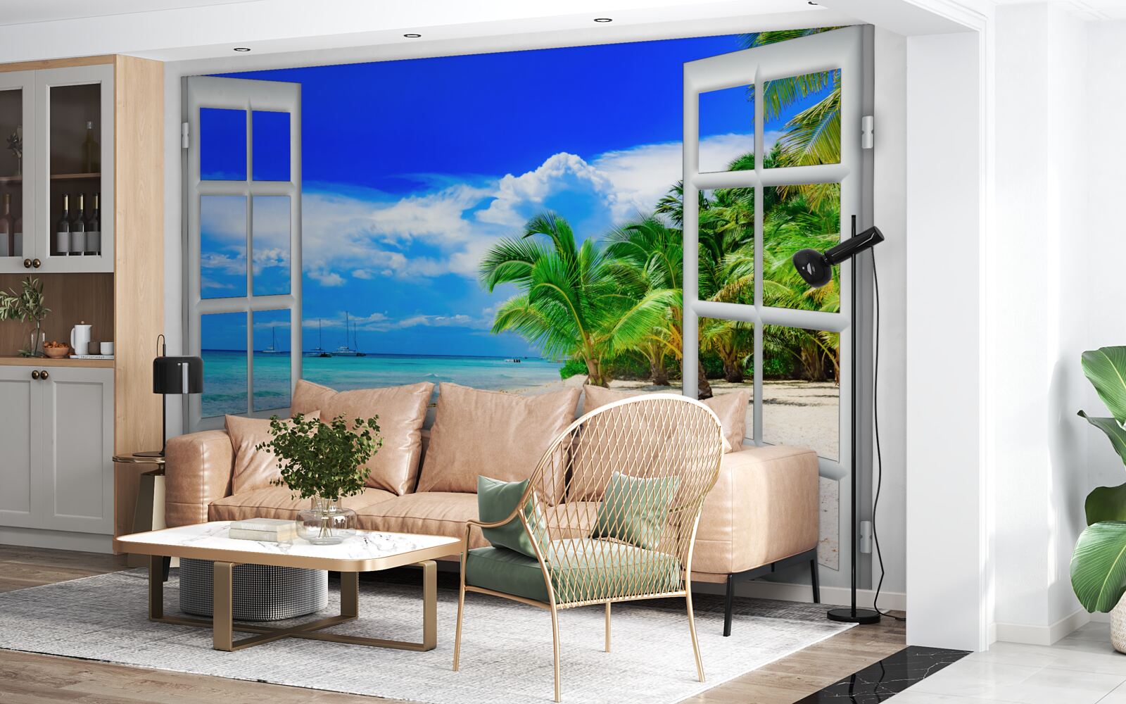 Фотошпалери вікно з видом на піщаний берег