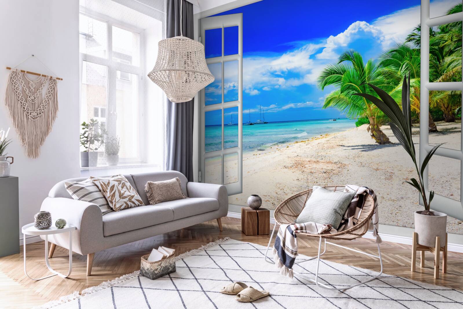 Фотошпалери вікно з видом на піщаний берег