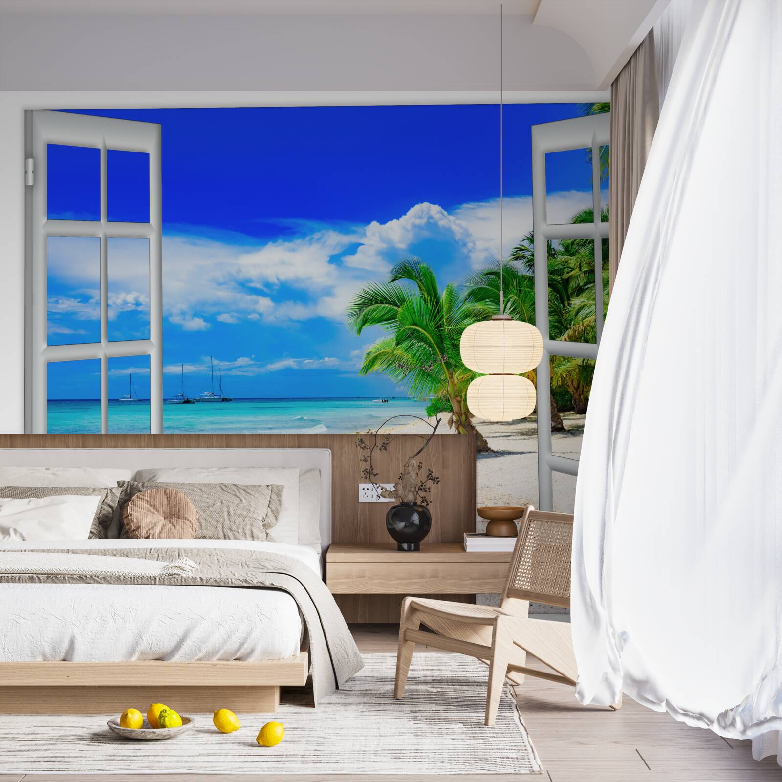 Фотошпалери вікно з видом на піщаний берег