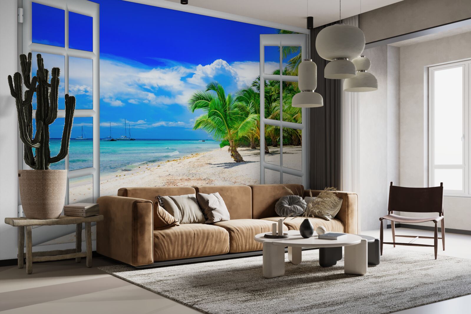 Фотошпалери вікно з видом на піщаний берег