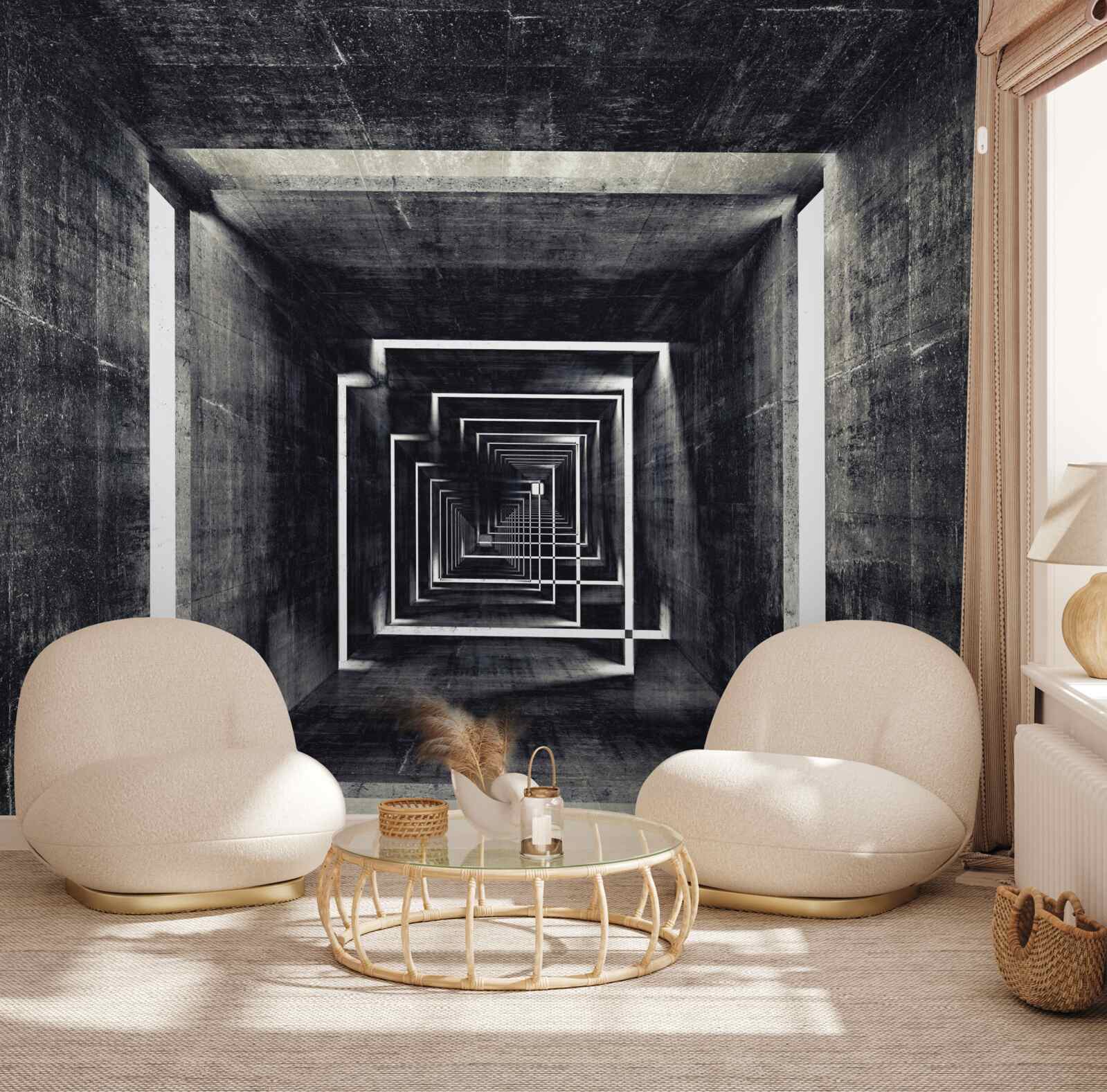 Фотошпалери просторий тунель, освітлений світлом