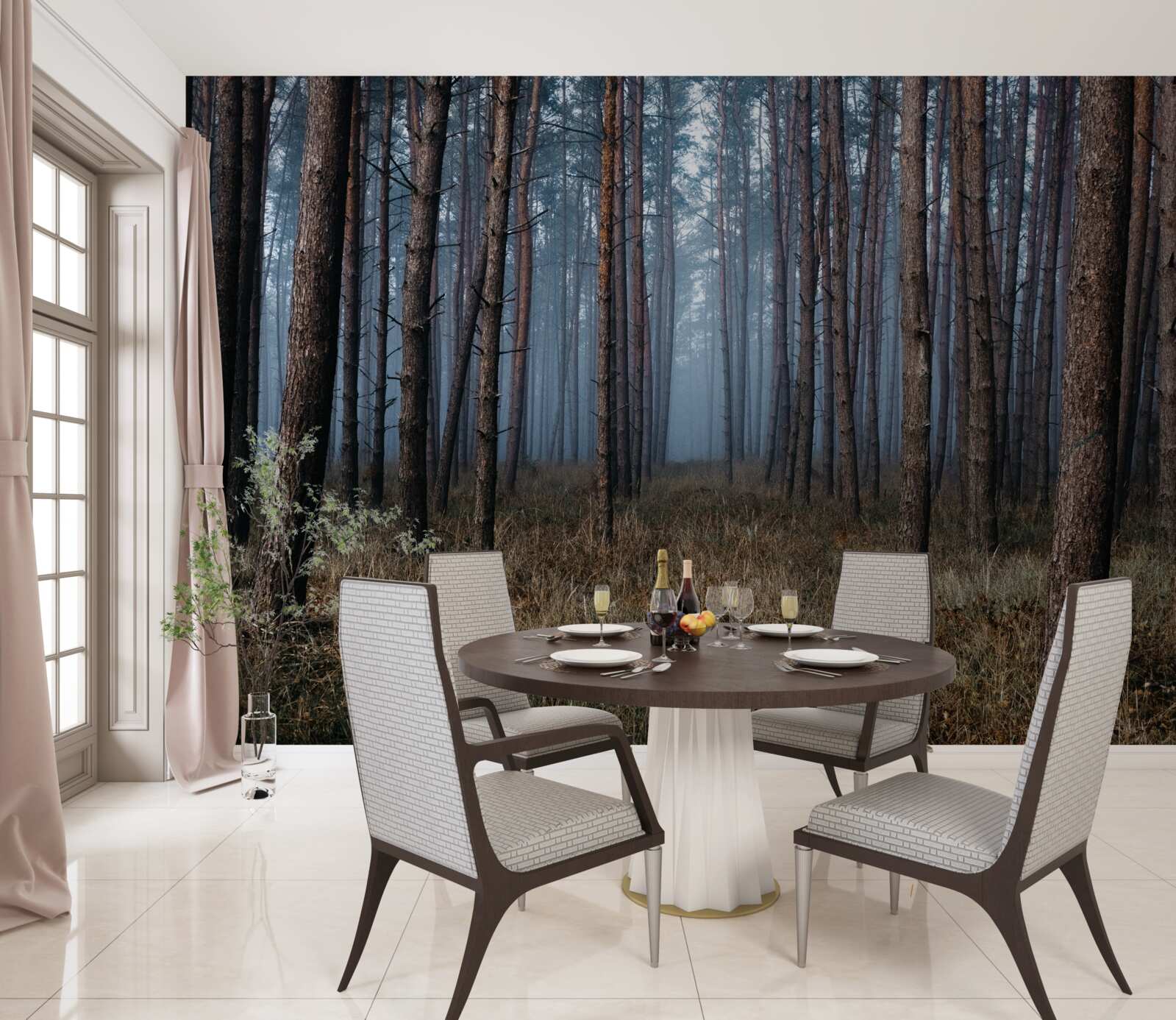 Фотошпалери темний сосновий ліс