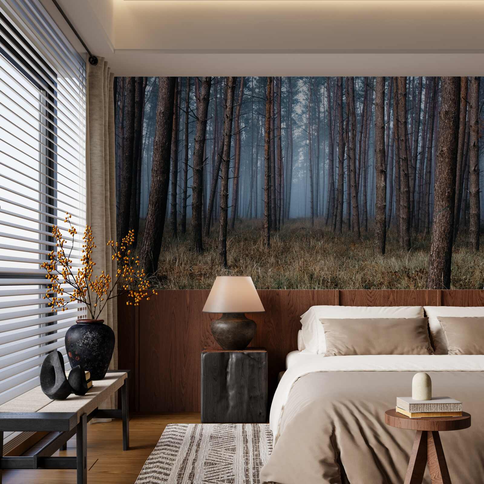 Фотошпалери темний сосновий ліс