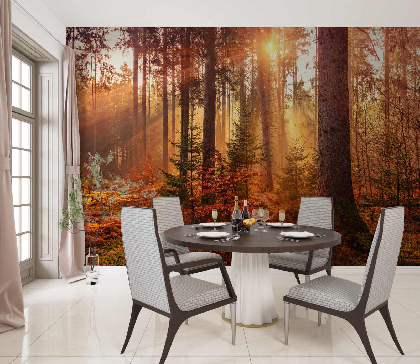 Фотошпалери ліс восени, освітлений сонячними променями