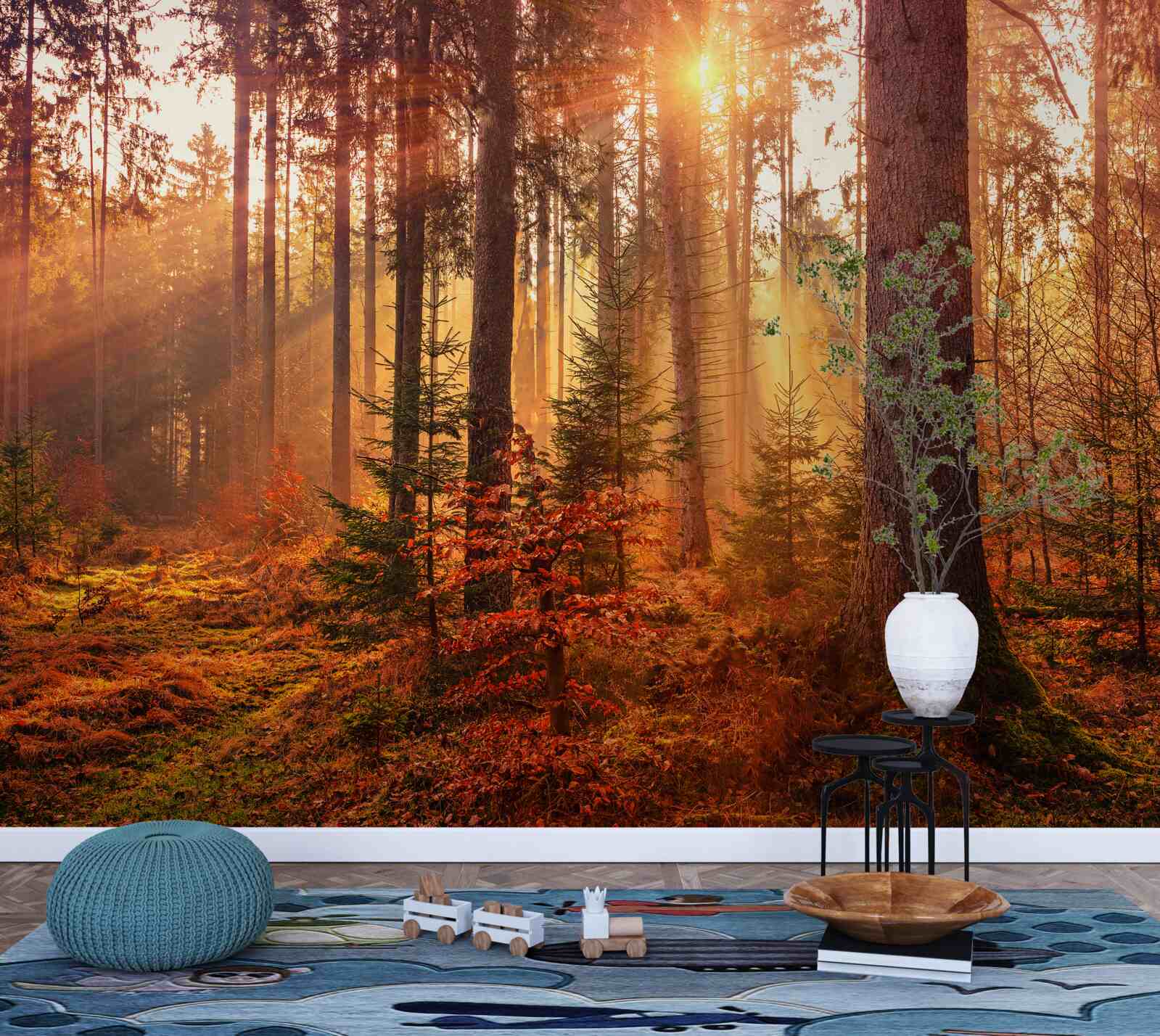 Фотошпалери ліс восени, освітлений сонячними променями