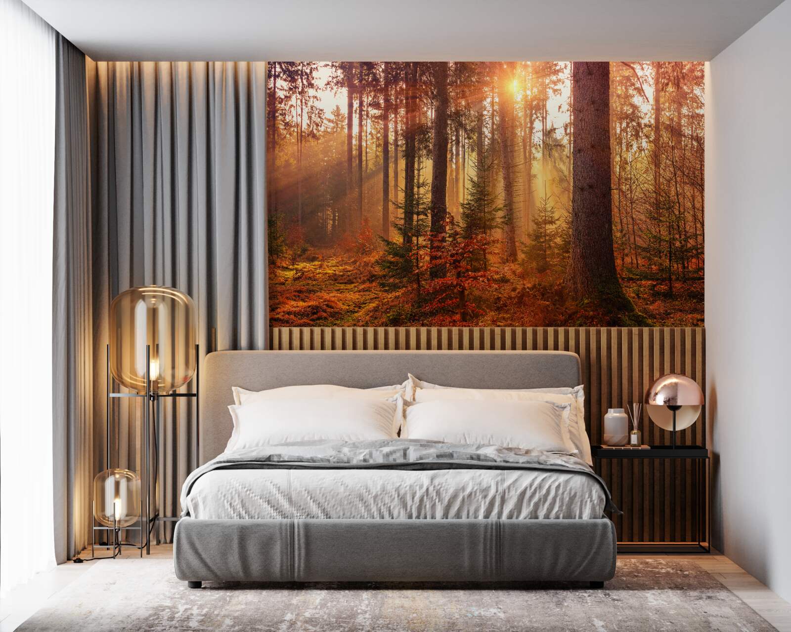 Фотошпалери ліс восени, освітлений сонячними променями