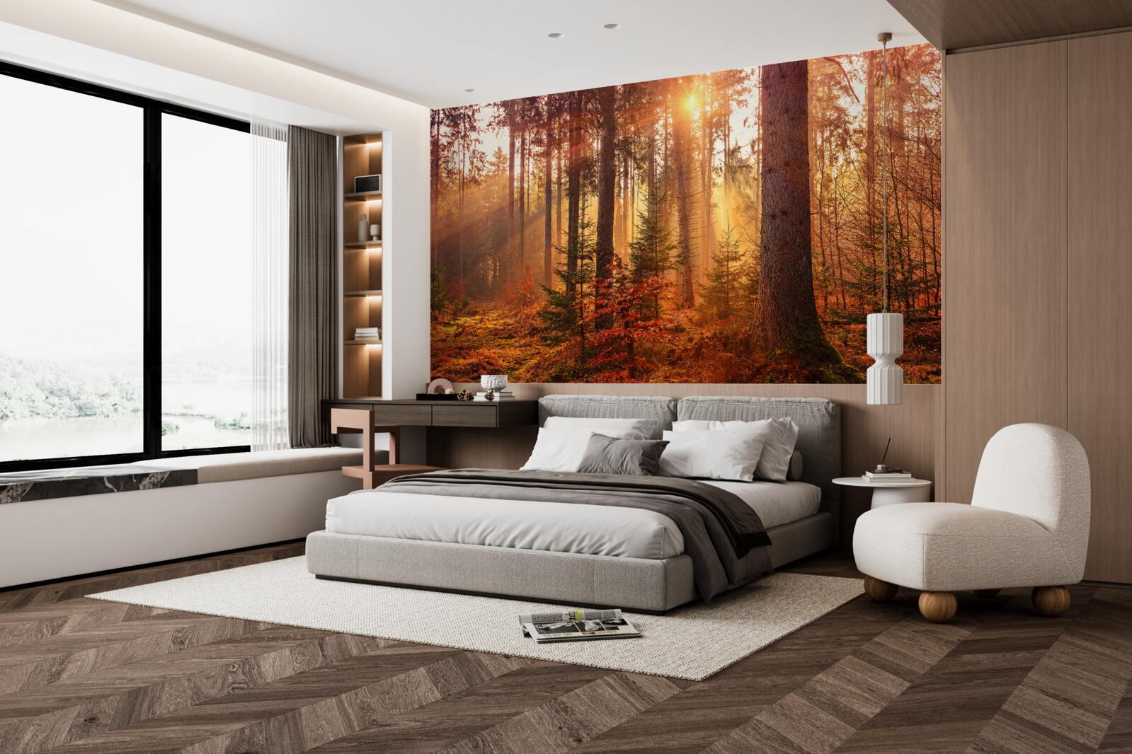 Фотошпалери ліс восени, освітлений сонячними променями