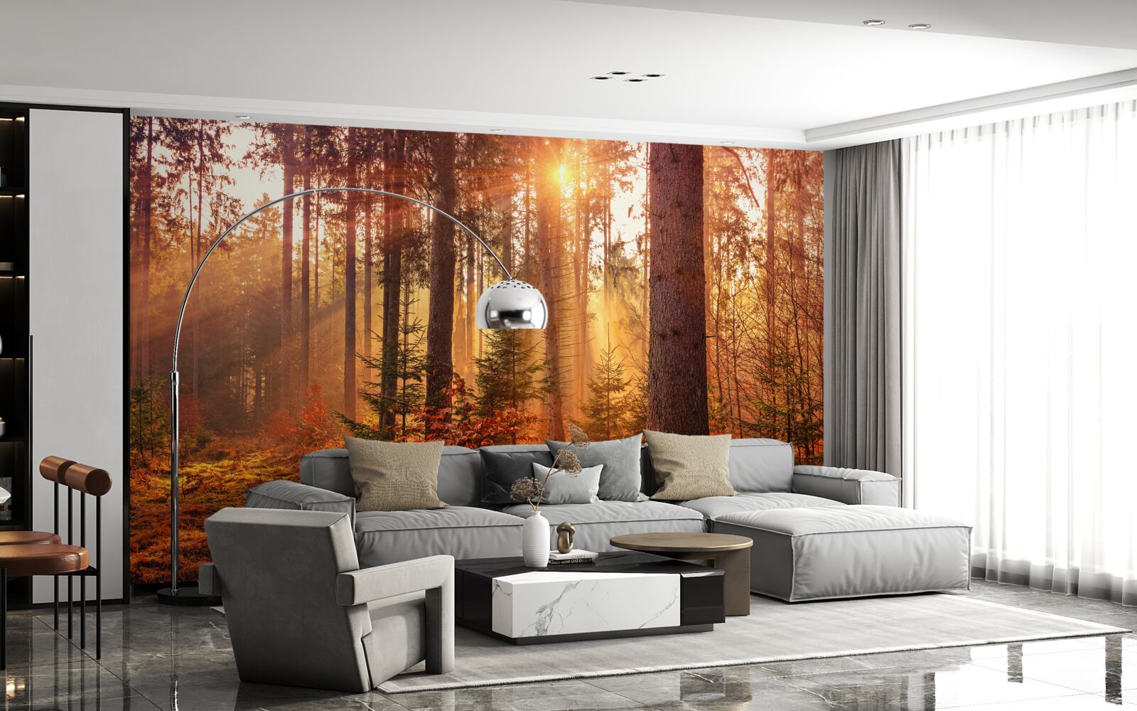 Фотошпалери ліс восени, освітлений сонячними променями