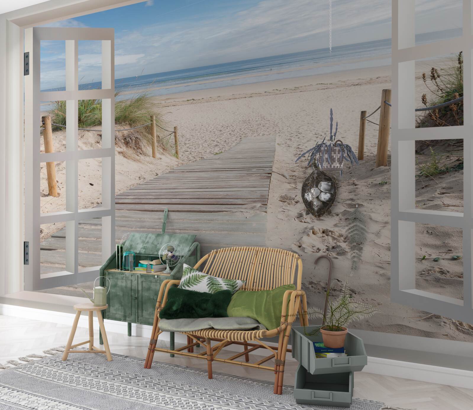 Фотошпалери відкрите вікно з видом на пляж і океан