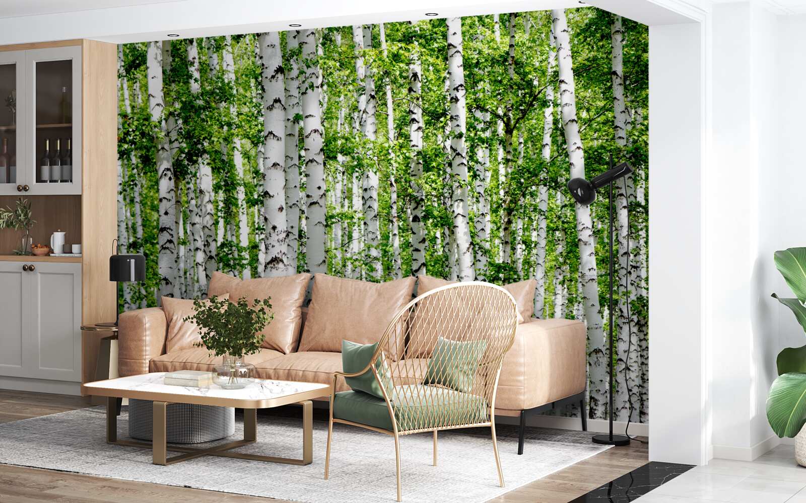 Фотошпалери витончені берізки з зеленим листям