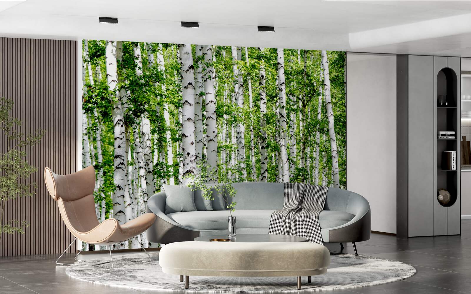 Фотошпалери витончені берізки з зеленим листям