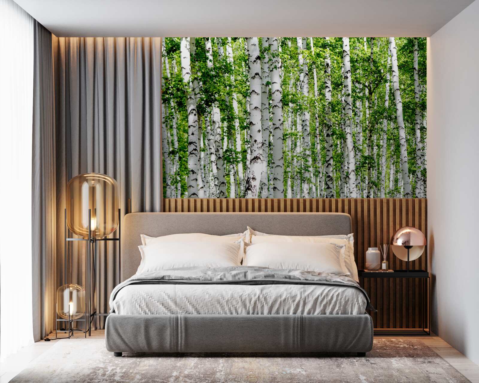 Фотошпалери витончені берізки з зеленим листям