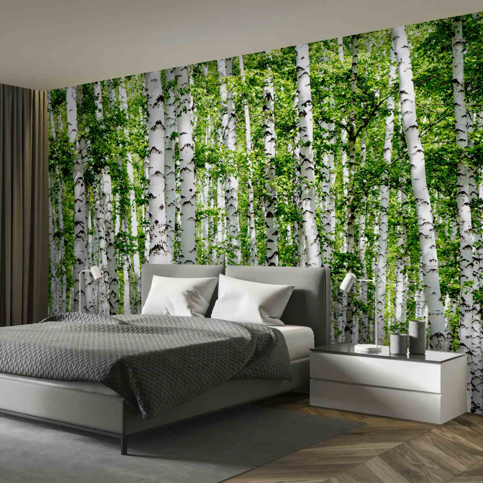 Фотошпалери витончені берізки з зеленим листям