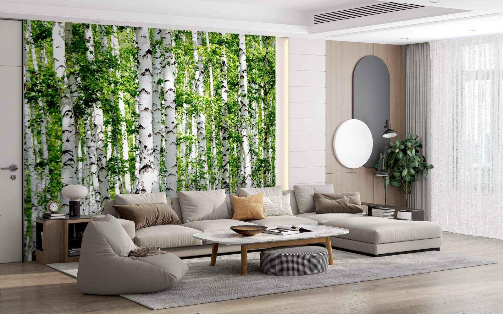 Фотошпалери витончені берізки з зеленим листям