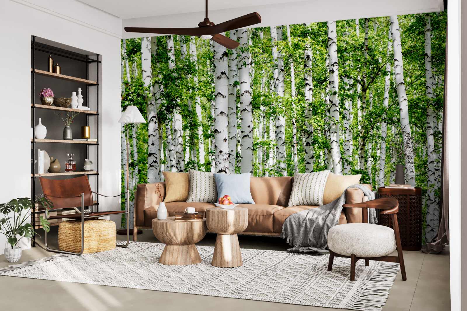 Фотошпалери витончені берізки з зеленим листям