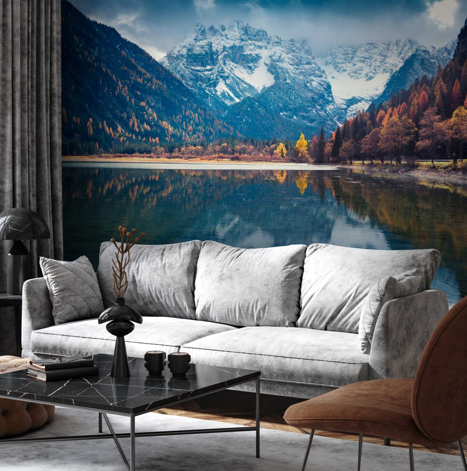 Фотошпалери величні вершини та повноводна річка