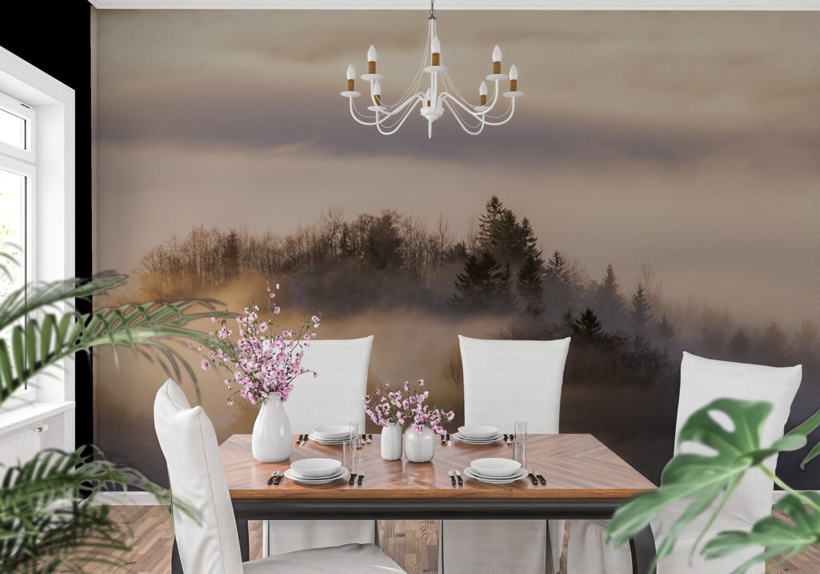 Фотошпалери густий туман серед дерев